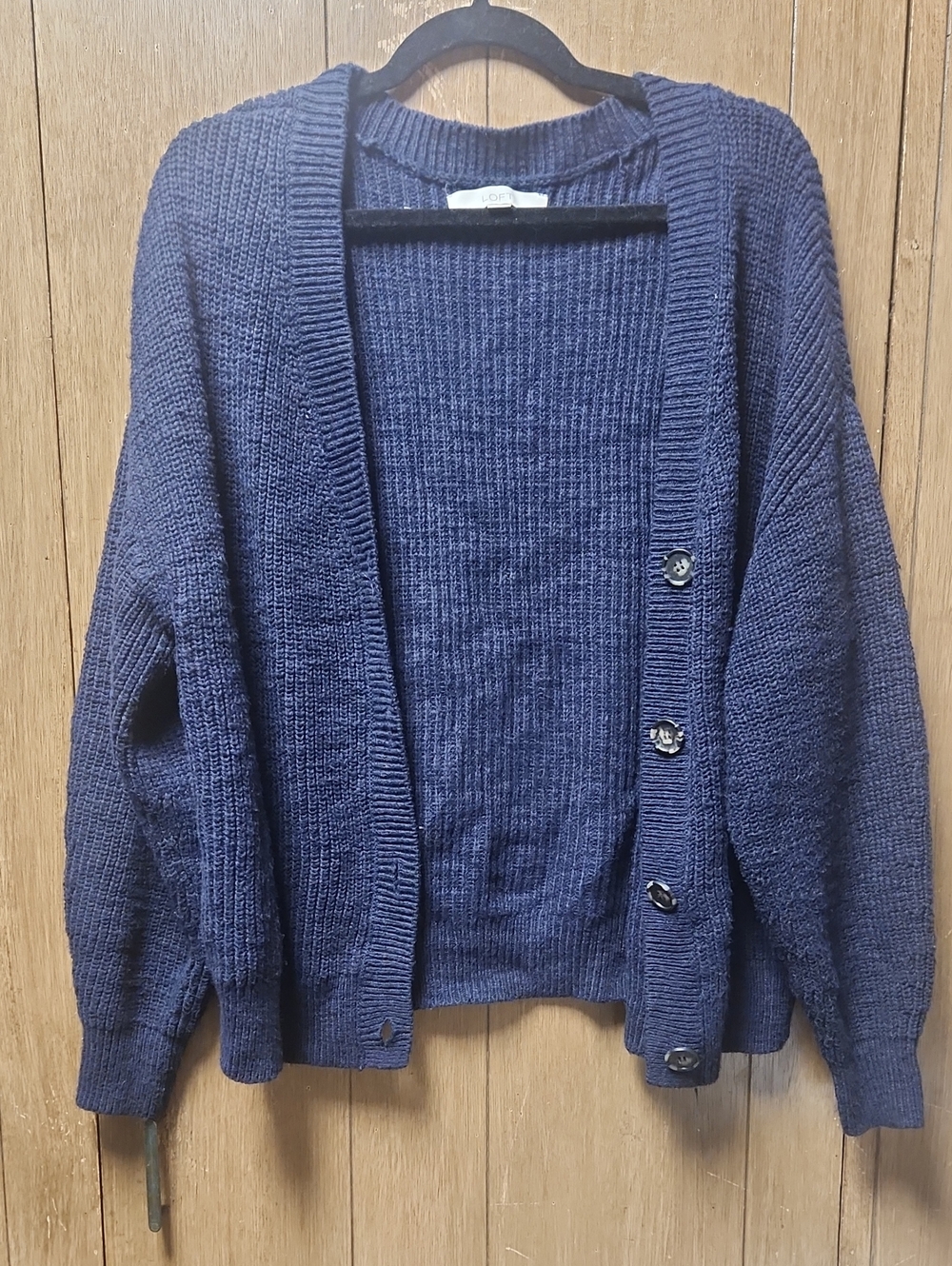 LOFT Dark BlueButton-Front Knit Cardigan